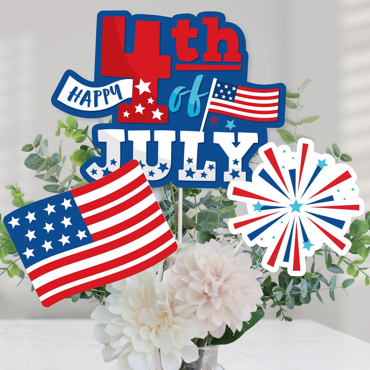 Big Dot of Happiness Firecracker 4th of July - Party Centerpiece Sticks - Table Toppers - Set of 15